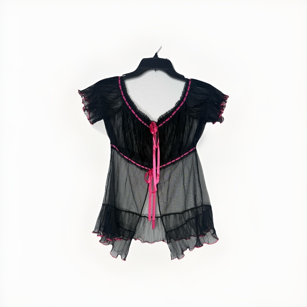 Vtg Victoria's Secret Babydoll Bed Jacket Top Sheer Ribbon Bratz Size M/L Lace